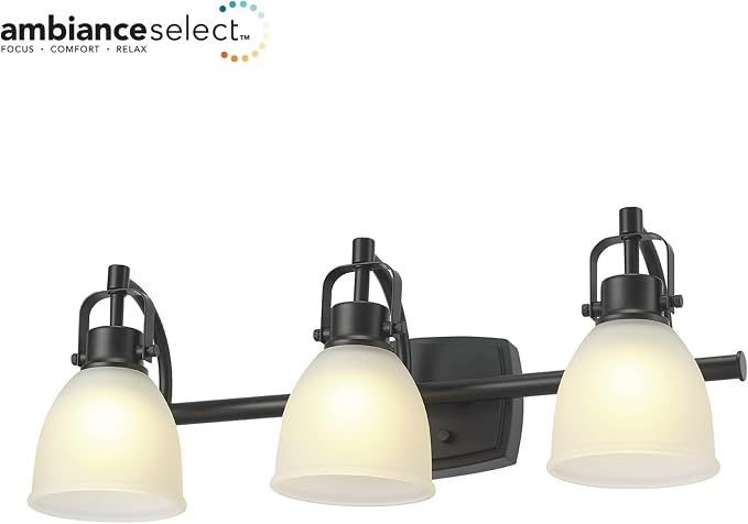 Globe Electric 52090 Gilroy 3-Light 25W Integrated LED Vanity Light with Selectable Color Temperature, Matte Black, Frosted Glass Shades, 1780 Lumens, 3000K-4000K-5000K Switch, Energy Star Certified