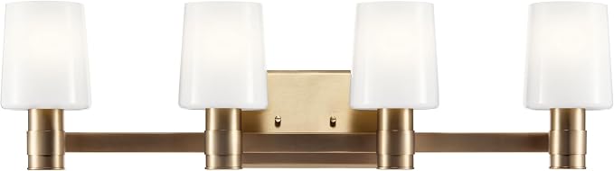Kichler Adani 4-Light Bathroom Vanity Light, Champagne Bronze | Modern vanity light with opal glass for bathrooms and powder rooms (30" x 8.25"), 55177CPZ