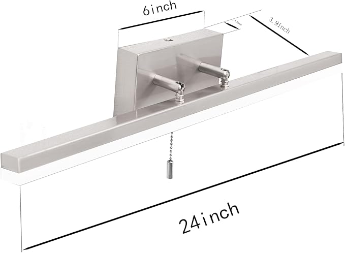 COTULIN 24-Inch Modern Brushed Nickel Bathroom Light Fixture - 180° Rotatable LED Chrome Vanity Light Bar for Over-Mirror Use, 12W Bathroom Sconce Wall Lighting with Switch on/Off
