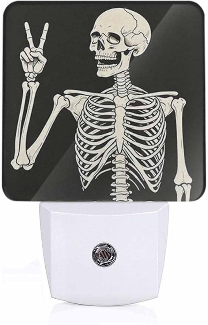 Skeleton Night Light Plug-into Wall Human Skeleton Posing on Black Background Nightlight Lamp with Dusk to Dawn Sensor, Led Lamp 0.5W Energy Efficient for Home Decor