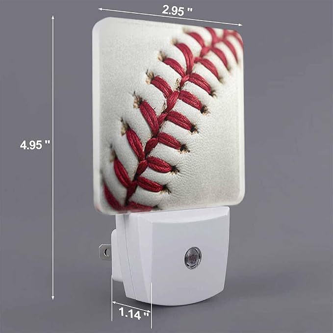 Baseball Stitching LED Night Lights Plug into Wall Red Stitching 0.5W Plug in Night Light, Dusk to Dawn, Bright Nightlight Auto On/Off, for Room Bedroom Bathroom