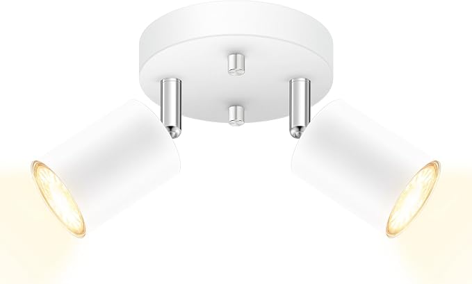 AUQUEE LED 2 Light Track Lighting Kit, LED Track Lighting Fixtures, White Round Ceiling Spot Lighting, Flexibly Rotatable Light Head for Kitchen, Living Room, Bedroom, GU10 Bulb Not Included
