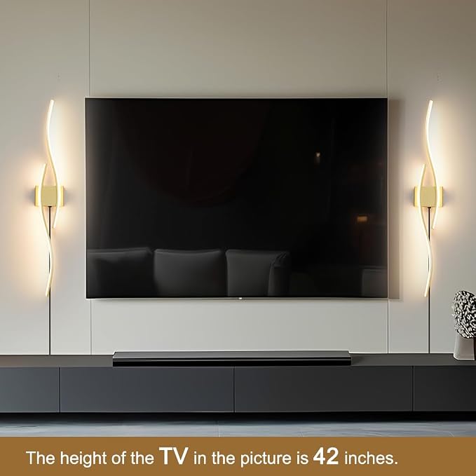 Daunton Modern Gold Plug in Wall Sconces Set of Two, RC Dimmable LED Plug in Wall Light, Wall Lamps with Plug in Cord for TV Wall Sconces, Gold Sconce Wall Lighting for Living Room, Hallway, Bedroom