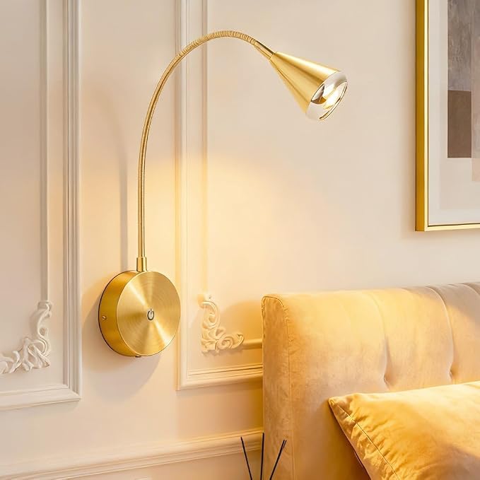 HomeFocus Wall Light,LED Wall Lamp,Eye-Caring Bedside Reading Wall Light,Gold