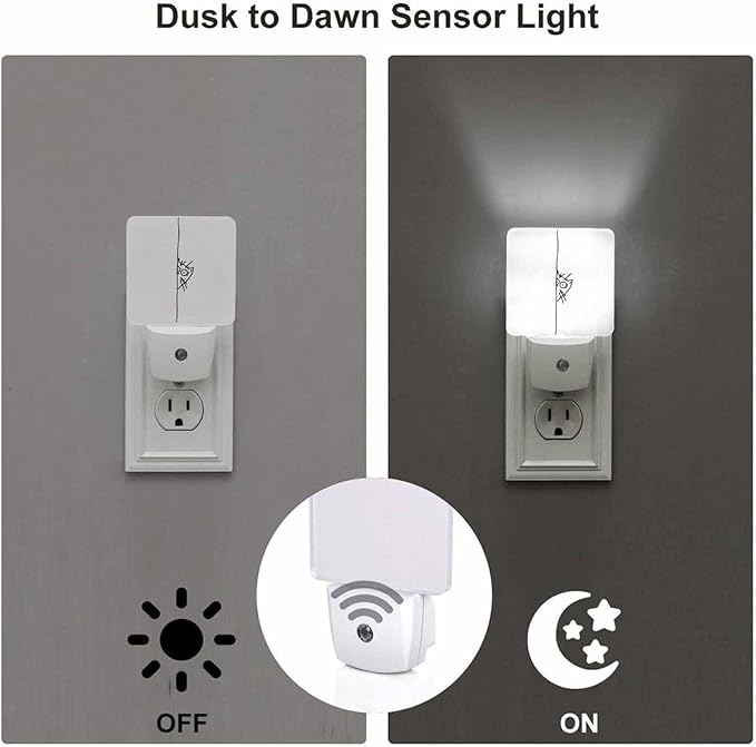 LED Night Light,Cat Peeking Out From Around The Corner LED Night Light Plug into Wall with Dusk to Dawn Light Sensor White Energy Efficient Nightlight for Bedroom Bathroom Hallway Living Room Kitchen
