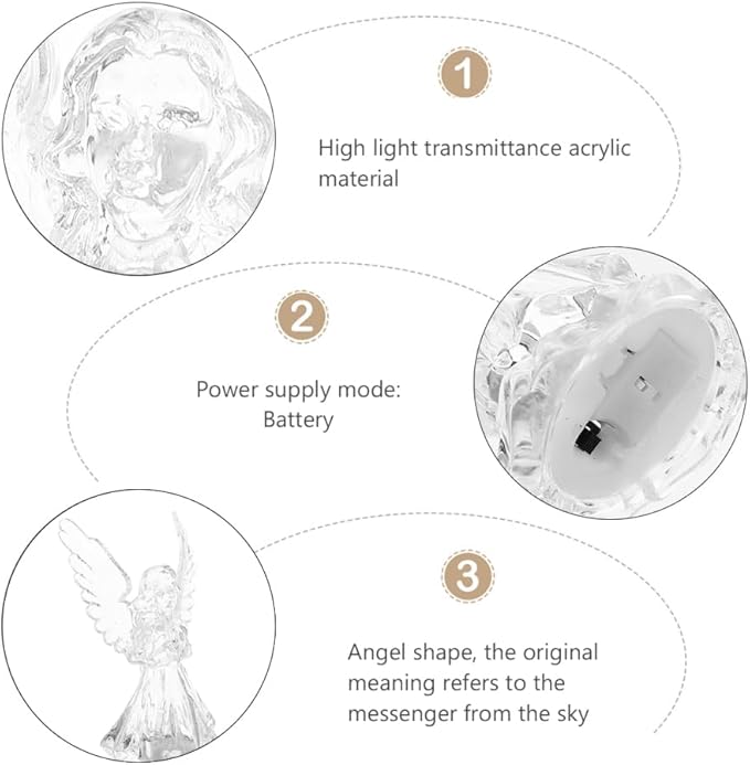 STOBOK Acrylic Angel Night Light Led Figurine Prayer Lamp Cute Cartoon Bedside Light 3.54X2.16X2.16In Decorative Table Lamp for Home and Party Ambiance