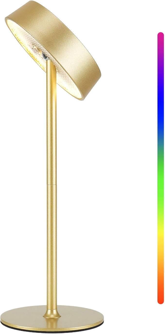 EZVALO Cordless Lamp, Rechargeable Table Lamp, Battery Operated | Portable Outdoor Waterproof, 3 Color Temps RGB, Dimmable Touch Control, LED Memory Function, Restaurant Dining Patio Gold 1Pc