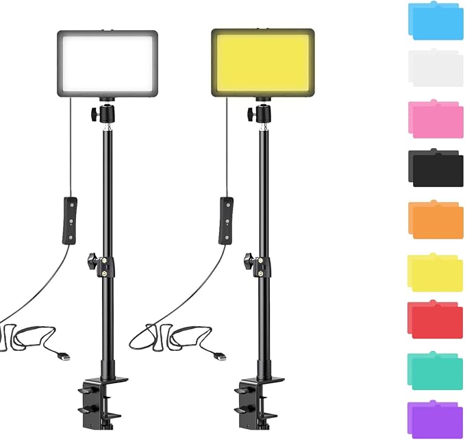 2 Pack Streaming Key Light with Desk Stand C-Clamp Stand Dimmable Video Panel Light for Video Recording Conference Webcam Laptop Zoom