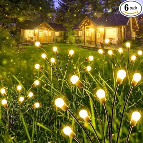 6 Pack Solar Garden Lights Outdoor Waterproof Firefly Lights Warm White | 2 Lighting Mode, Auto On/Off, Sway with Wind, Waterproof Solar lights Outdoor for Garden Yard Pathway Landscape Decorations