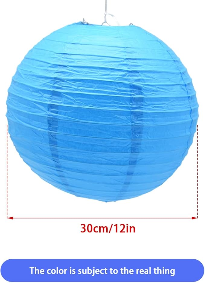 3pcs Paper Lanterns Decorative Round Chinese Paper Lanterns for Birthday Halloween Wedding Baby Bridal Shower Home Decor Party Decoration (12in/Sky Blue)