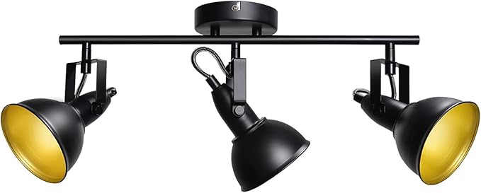 HiBay Retro LED Ceiling Spot Lights Fixtures, 3-Light Flexible Track Lighting Kit Black, Directional Spotlight for Kitchen Bedroom Dining Room, Candelabra E12 Base (No Bulbs)