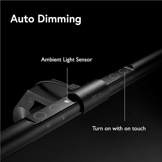 BenQ Screenbar E-Reading LED Computer Monitor Light Lamp with Auto-Dimming and Hue Adjustment Features, Matte Black USB Powered Office Lamp (ScreenBar_Black) Complements with Backlight/RGB setups