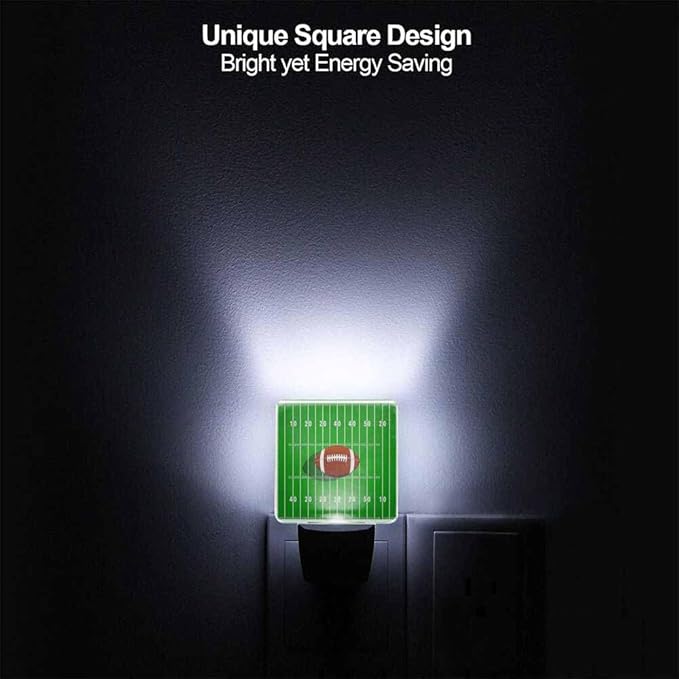 Rugby Field Night Light Green Background with Brown Rugby Balls 0.5W Night Lights Auto LED Lamp Energy Saving Square Lights for Room Bedroom Bathroom