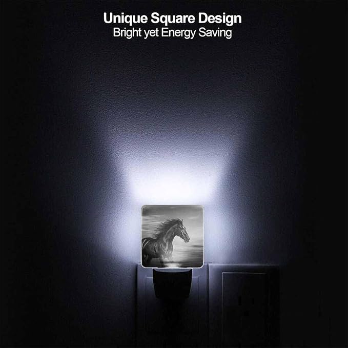 Black Horse Night Light Animal Running Horse on Desert Plug into Wall with Dusk to Dawn Light Sensors 0.5W Warm Nightlights for Bedroom Bathroom Hallway