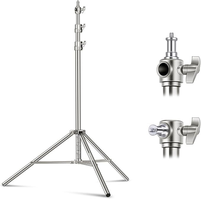 NEEWER 79"/2m Stainless Steel Light Stand, Spring Cushioned Heavy Duty Photography Tripod Stand with 1/4” to 3/8” Universal Screw Adapter for Strobe, LED Video Light, Ring Light, Monolight, Softbox
