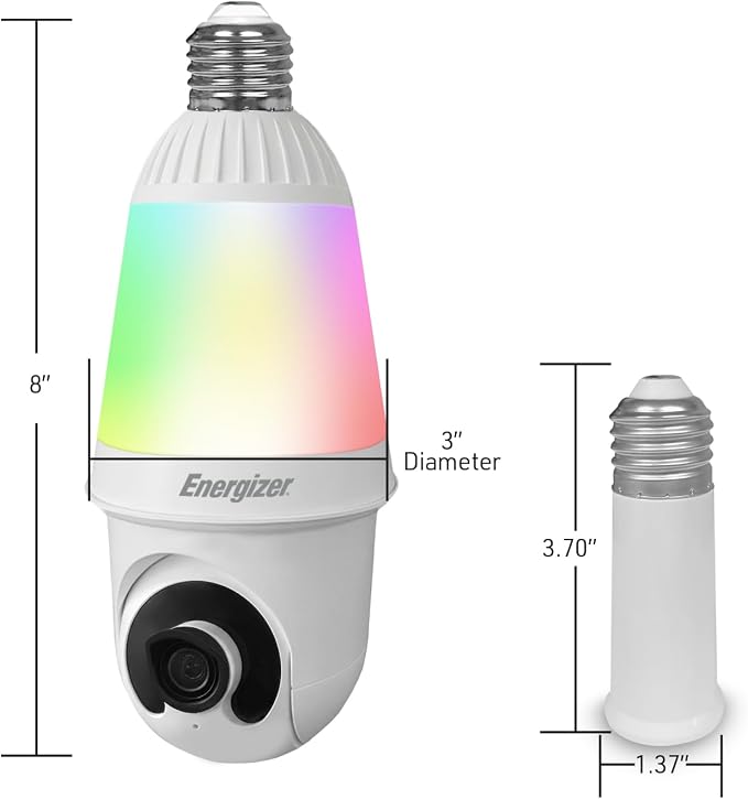 Energizer Smart 2K Light Bulb Security Camera, 1000 Lumens LED Light, 5G&2.4G Wi-Fi Outdoor Socket Camera, Pan Tilt Auto Tracking, (White, AI Smart Detection Built-in)