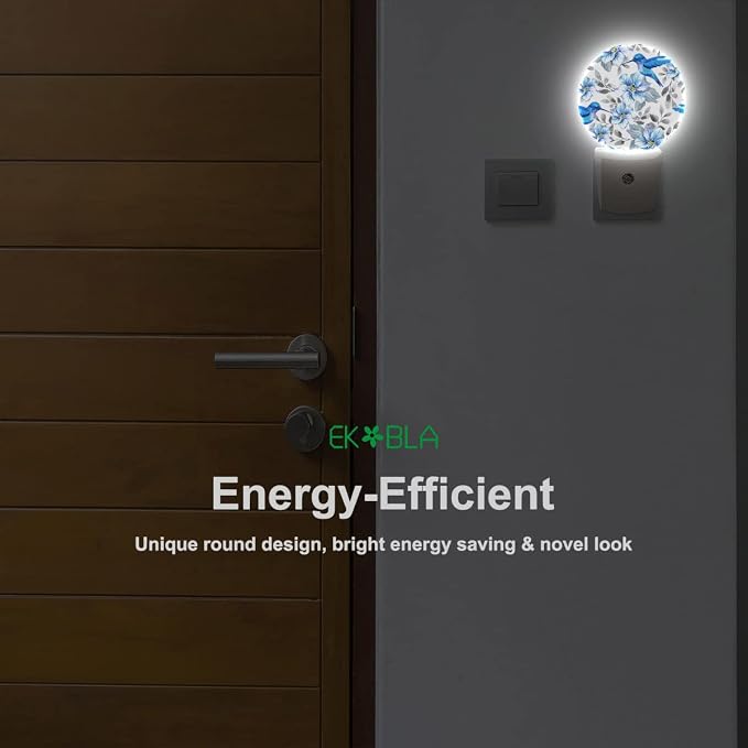 EKOBLA Hummingbird Night Light, Blue Bird Peony Flower Night Lights Plug Into Wall with Dusk to Dawn Sensor, LED Nightlights for Bedroom, Bathroom, Hallway, Kitchen