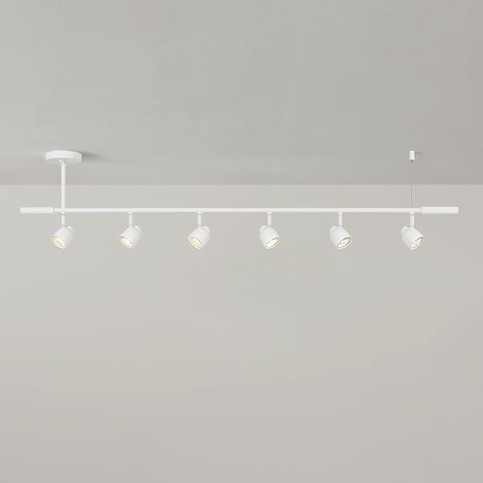 Globe Electric 64000054 6-Light Adjustable Height Track Lighting, Matte White, Pivoting Shades, GU10 Base, Minimalist Ceiling Light for Kitchen or Dining Room, Dimmer Switch Compatible