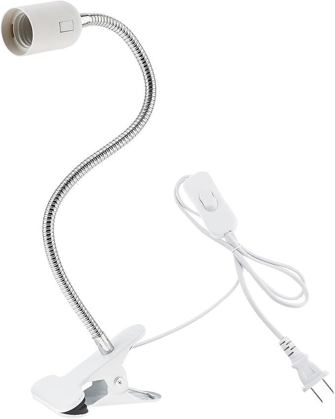 RTNLIT E26/E27 Clip Desk Lamp Holder, Clamp Lamp Fixture with On/Off Switch | Flexible Gooseneck Light Bulb Socket for Reptiles, Aquarium, Desk, Grow Light, 4.1Ft Cable