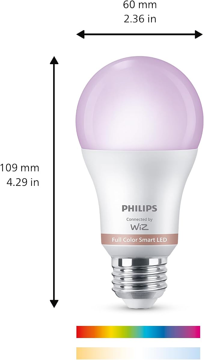 PHILIPS Smart Lighting Connected Light Bulbs, 4-Pack, Color A19 60W 800LM E26 Indoor LED Lights, Smart Bulbs with Motion Detection, Control with Voice or App