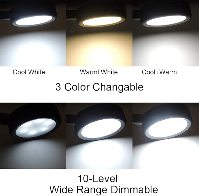 QUANS 3 Color Changeable 10 Level Dimmable Flexible Gooseneck Wall Mount Mounted Bedside Reading LED Light Lamp with USB Port Silver