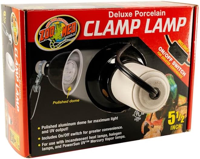 Zoo Med Deluxe Porcelain Clamp Lamp with 5.5-Inch Dome, Black