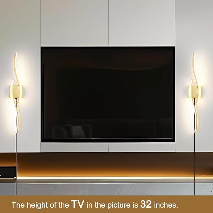 Daunton Modern Gold Plug in Wall Sconce Set of 2, Indoor Dimmable Light Fixture with Plug in Cord for Living Room, LED Sconces Lighting with Remote Control, Wall Lighting Decor for Hallway Bedroom