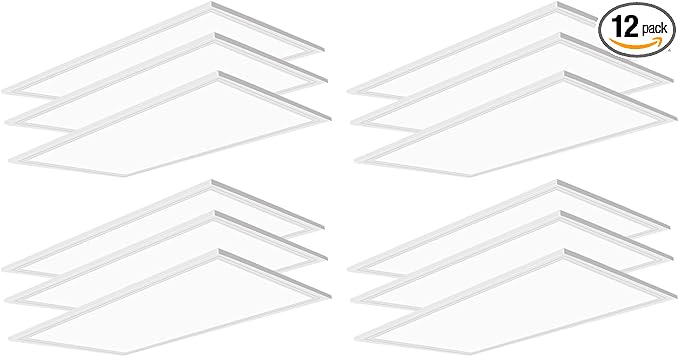 2x4 LED Flat Panel Light,12 Pack 7800 LM Drop Ceiling Office Light Fixture,5000K Commercial Lights,0-10V Dimmable, 2x4 Recessed Edge-Lit Troffer Fixture for Office Kitchen,ETL Listed