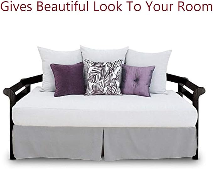 Pleated Bed Skirt with Split Corners for Daybeds - Three Side Coverage - Made with Brushed Microfiber, (Twin Size, Light Grey Solid)/18 Inch Drop