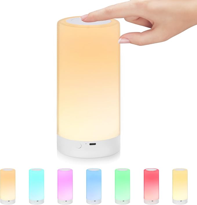 UNIFUN Night Light Touch Control RGB Rechargeable Bedside Lamp Dimmable | Easy Touch Control Dimming Design, Stepless Dimming RGB Color Change , Portable Cordless And Multi-Scenario Application