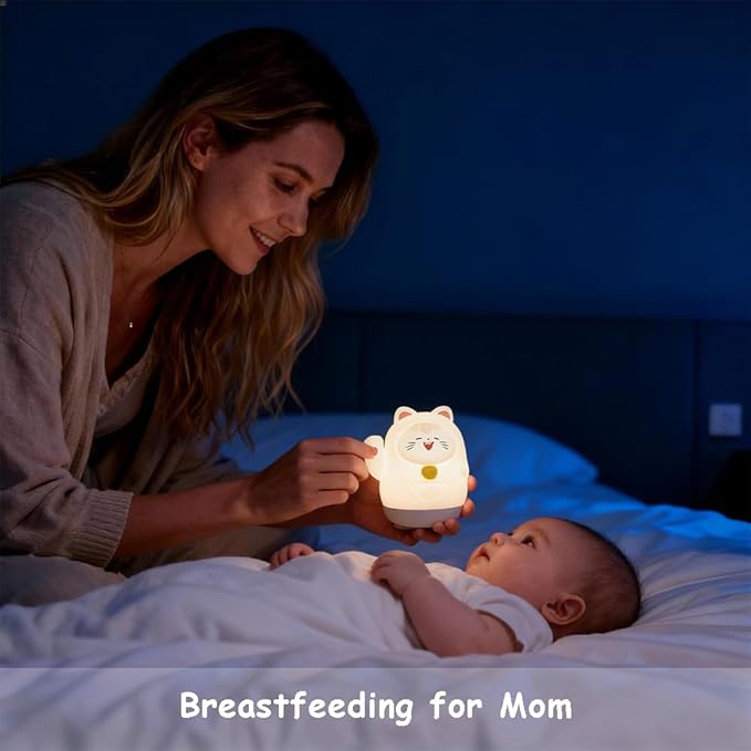 Cute Cat Night Light for Kids, LED Nursery Lamp Dimmable & Rechargeable, Warm Glow for Night Feeding, Nursery & Room Décor Lamp with Gift-Ready Design