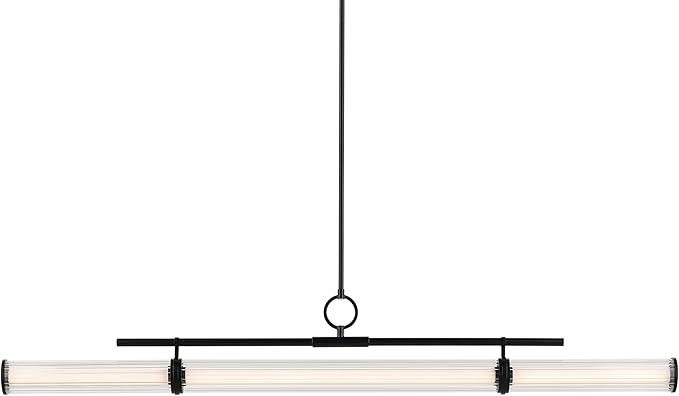 Kichler Riven LED 1-Light Linear Chandelier with Clear Fluted Glass in Black, Sloped Ceiling Compatible, for Kitchen or Dining Room (9.5" x 8" x 60.25"), 52754BKLED