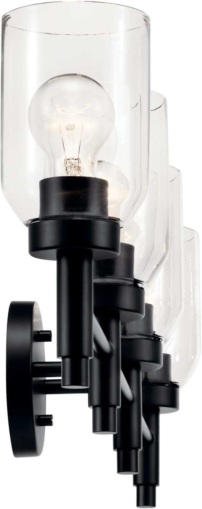 Kichler Madden 4-Light Bathroom Vanity Light, Black | Modern vanity light with clear glass for single or double bathroom mirrors (34" x 10.5"), 55186BK