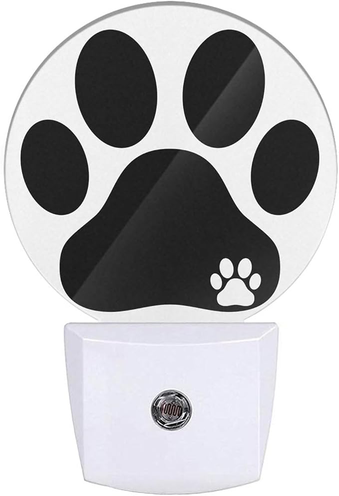 Dog Paw Night Light Black White Animal Footprint Dog Cat Paw Night Lights Plug into Wall 0.5W LED Lighting Auto on/Off for Bedroom Bathroom Hallway Stairway Kitchen