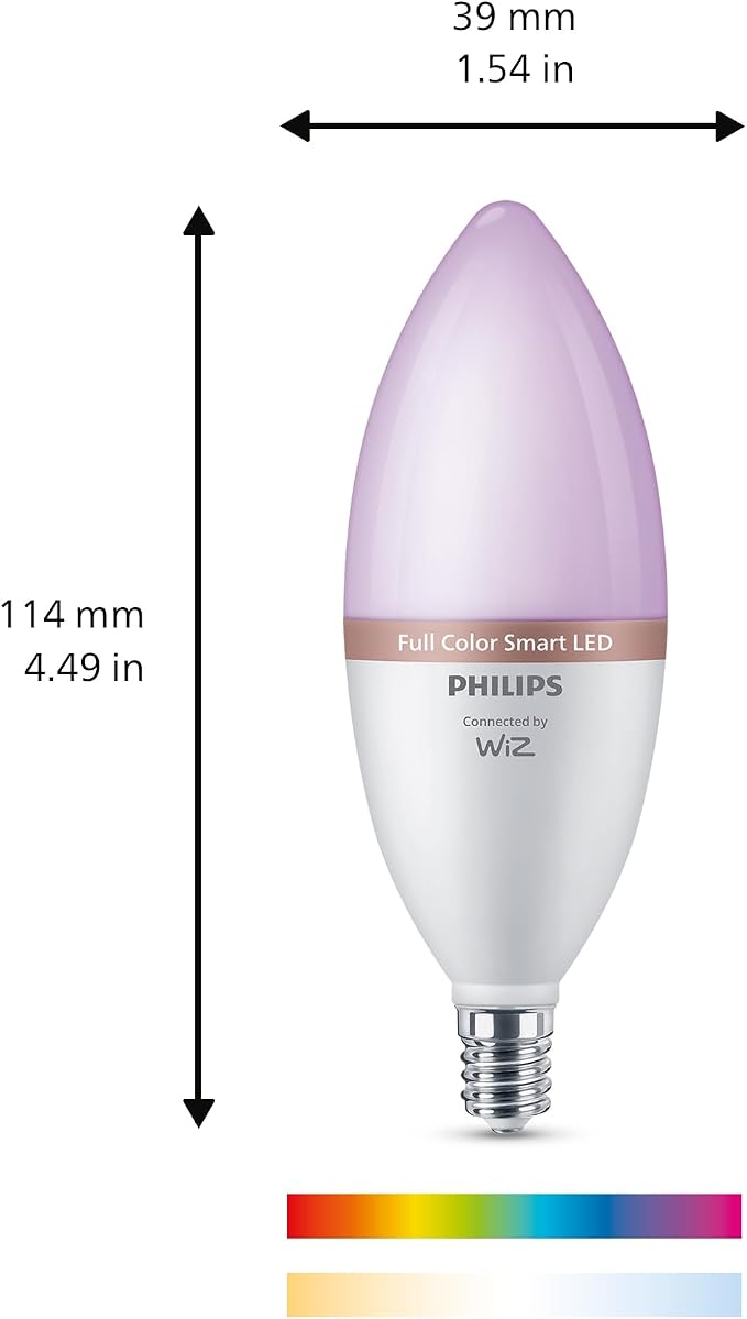 PHILIPS Smart 40W B12 Color LED Smart Candle-Shaped Bulb 4-Pack- E12- Indoor - Connects to Your Existing Wi-Fi - Control with Voice or App + Activate with Motion - Matter Compatible