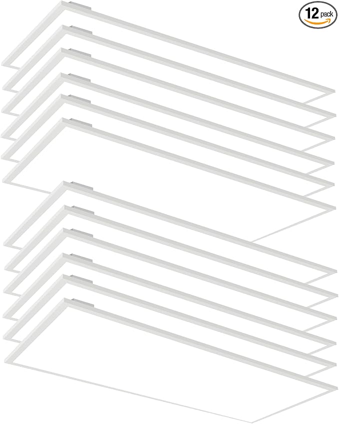 12PCS 2x4 LED Flat Panel Light Drop Ceiling Office Shop Fixture, 7800LM 5000K Recessed Edge-Lit Troffer Fixture, Dimmable 0-10V LED Drop Ceiling Light for Commercial Office, ETL Listed