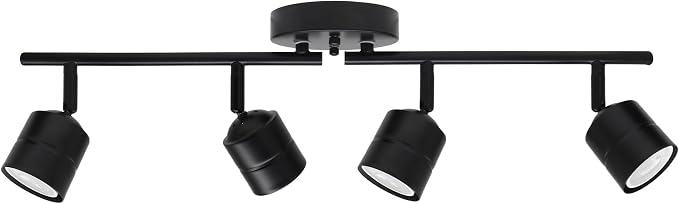 23.62 Inch 4-Light Matte Black Track Lighting Fixture, Rotatable Adjustable GU10 LED Ceiling Spotlight, Dimmable Warm White Indoor Light for Gallery Kitchen Bedroom Retail Store