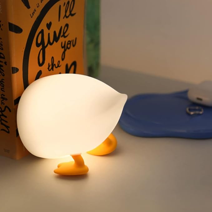 PP Duck Night Light, Adjustable Night Lamp USB Rechargeable, Touch Control Auto-Off Bedside Sleep Lamp with Lovely Feet Phone Holder, Cute Birthday Gifts for Girls, Boys, Teens, Friends