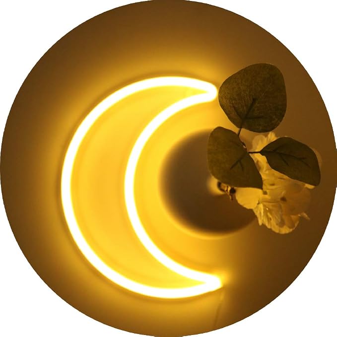 LED Warm White Moon Neon Sign Light, Battery or USB Powered 5V Cute Decor | Art Decorative Night Lights Rome Decorations for Girls, Window, Wall, Home, Bedroom, Office, Dorm, Party, Wedding, Birthday