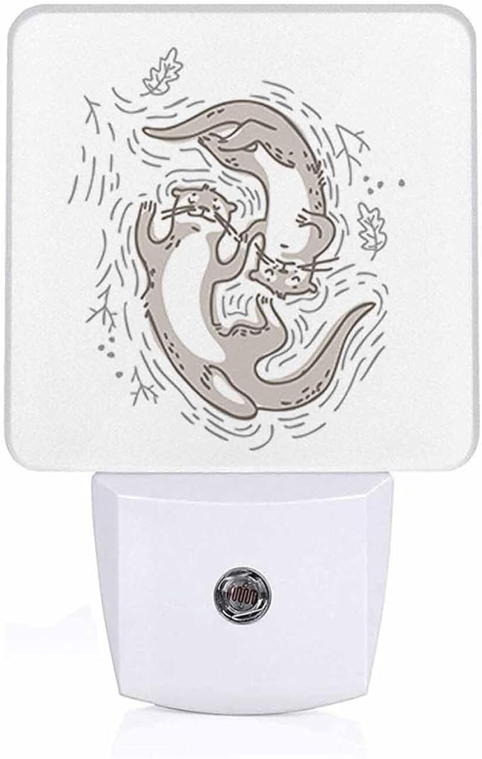 LED Night Light,Funny Couple Otter LED Night Light Plug into Wall with Dusk to Dawn Light Sensor White Energy Efficient Nightlight for Bedroom Bathroom Hallway Living Room Kitchen