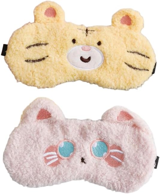 PERFECTSIGHT Cute Sleep Eye Masks (Yellow Tiger+Pink Kitty)
