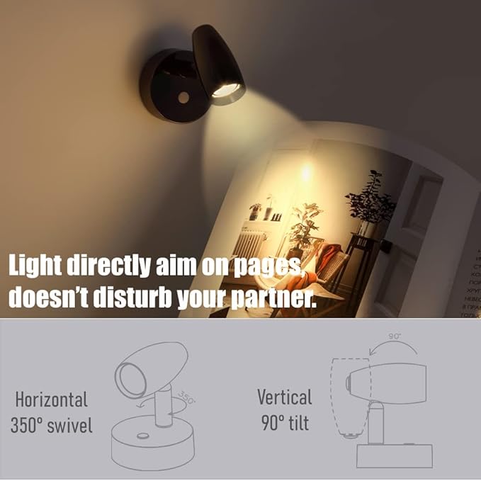 RV Reading Light 12V Swivel LED Spotlight with Quick USB Charger & Blue Nightlight, Camper Van Travel Trailer Bedroom Reading Light, 3-1/2" Length,12-24VDC Hard-Wired (Gloss Black)
