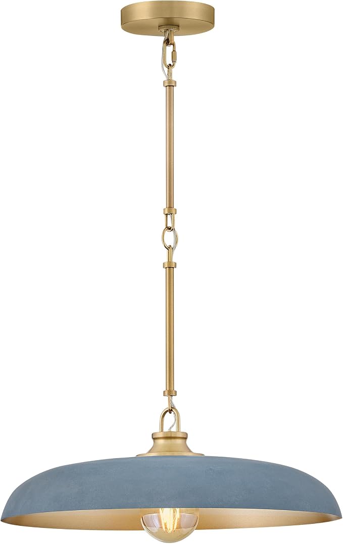Hinkley Sadie 18" Medium Dome Pendant, Vintage Denim with Lacquered Brass | Two Tone Saucer Chandelier, Includes (5) 7" Downrods, Needs a Med. LED Bulb, Adjustable Height, Dining Room, Kitchen