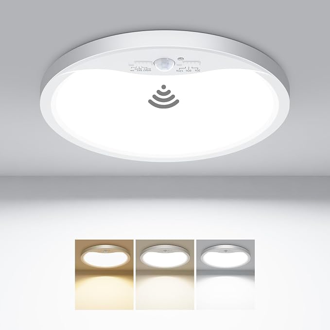 hepside 8.7Inch Motion Sensor Ceiling Light Wired, 3000K/4000K/6500K LED Flush Mount Ceiling Light Fixture,18W Motion Sensor Light Indoor with Timer for Closet Stair Porch Hallway Pantry,White