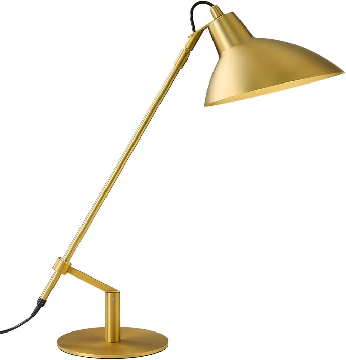 Desk Lamp Modern Industrial 100% Metal Adjustable Table Lamp 24", Natural Light (4000K) with Dimmer, Ideal for Office Bedroom Study Room Living Room Nightstand Bedside Lamps Brass