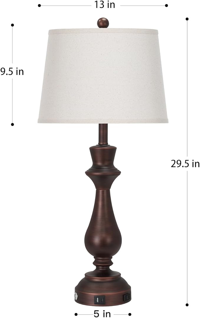 Vintage Table Lamp for Living Room,30" Tall Bedside Lamp with USB Charging Port,3-Way Dimmable Touch Nightstand Lamp for Bedroom Desk Side Table Office,Brown-1P