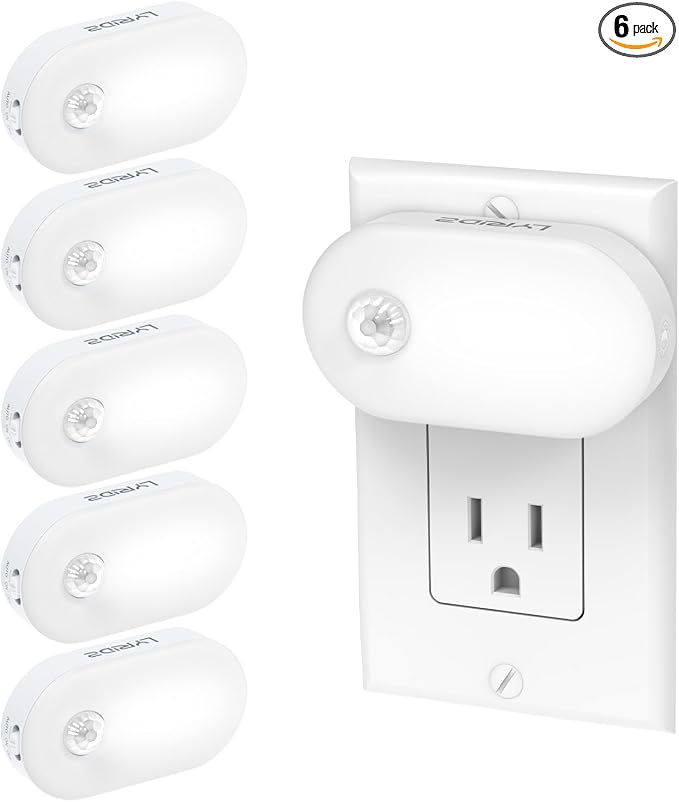 120LM Ultra Bright Plug-in Motion Sensor Night Light, Stepless Dimmable LED Nightlight, Always-On and Auto-Off, for Hallway, Stairs, Bathroom, Bedroom, Garage, Cool White (6-Pack)
