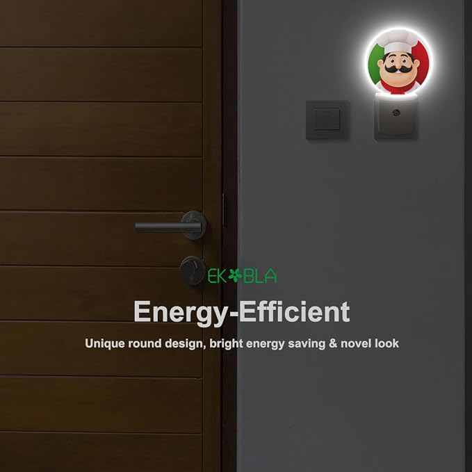 EKOBLA Italian Chef Night Light, Cute Cartoon Chef Night Lights Plug Into Wall with Auto Sensor for Holiday Gifts