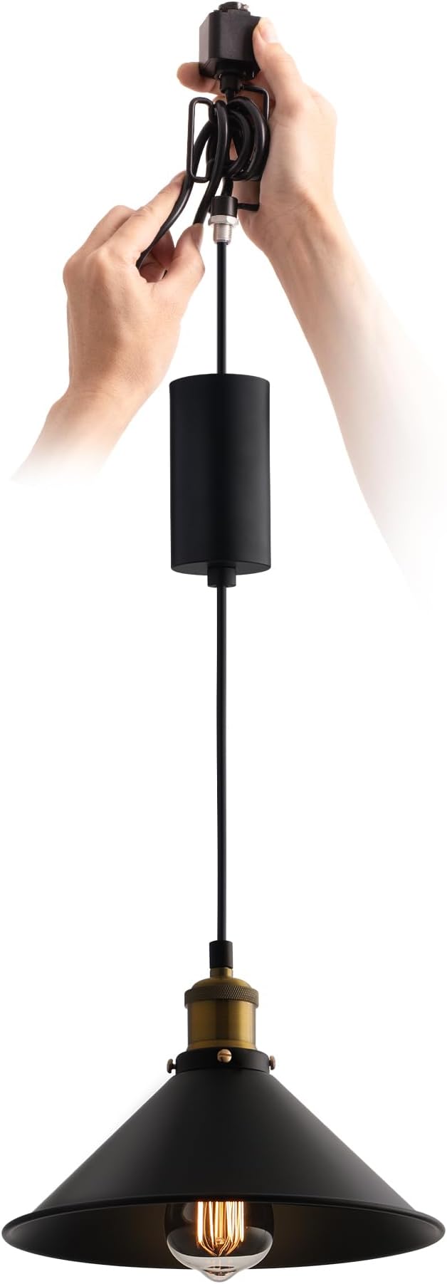 mirrea H-Type Matte Black Track Lighting Pendant with E26 Socket, Black mini Cone Shade, Adjustable Hanging Fixture for Kitchen, Dining, Bar Lighting 1 Pack