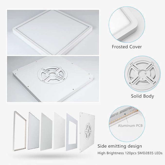 12Inch 24W Square LED Ceiling Light Fixtures Flush Mount, 5000K Daylight White LED Ceiling Lamp, Surface Mount Modern Ceiling Lights, Slim Flat Panel Lighting for Bedroom, Kitchen, Bathroom Etc.
